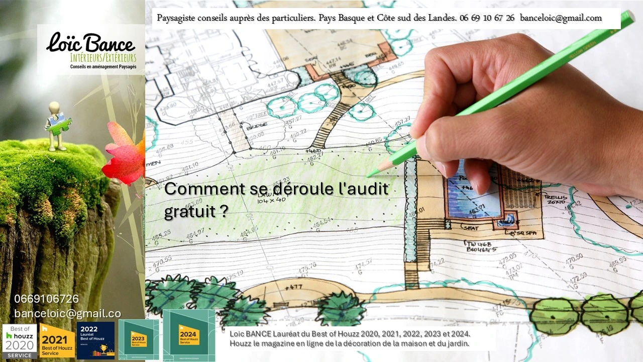 Chaque aspect est analysé. Loic BANCE, paysagiste Pays Basque, Paysagiste Landes, Paysagiste conseils aux particuliers.