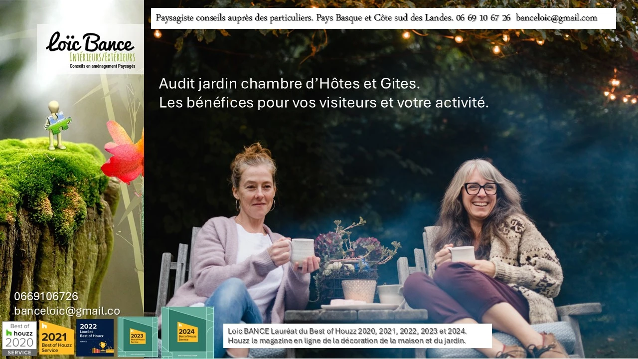 Des extérieurs accueillants sont souvent mentionnés dans les retours des visiteurs. Loic BANCE, paysagiste Pays Basque, Paysagiste Landes, Paysagiste conseils aux particuliers.